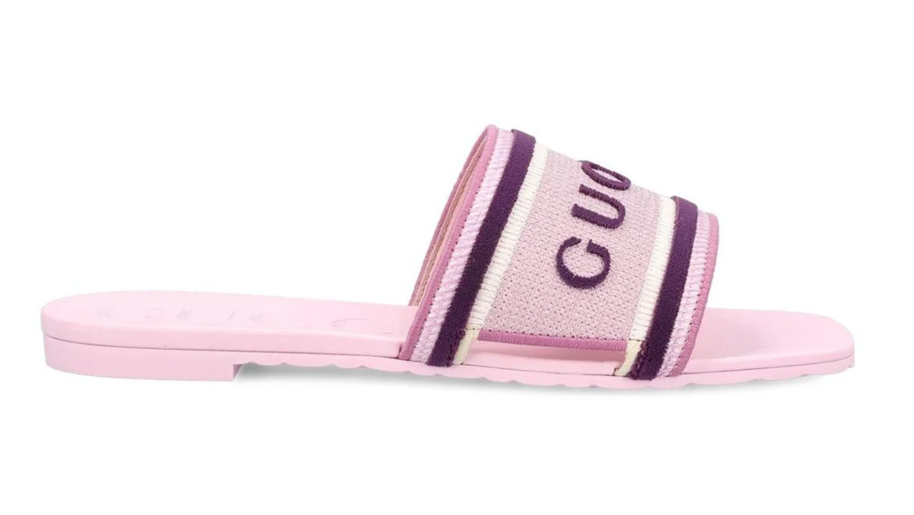 Gucci Luna Logo Pink Rubber Purple Pool Beach Slide Slip On Flat Sandal 40.5